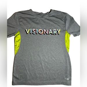 Young Boys Size 10 Hind T-Shirt - Visionary Lettering Design Grey & Green Youth